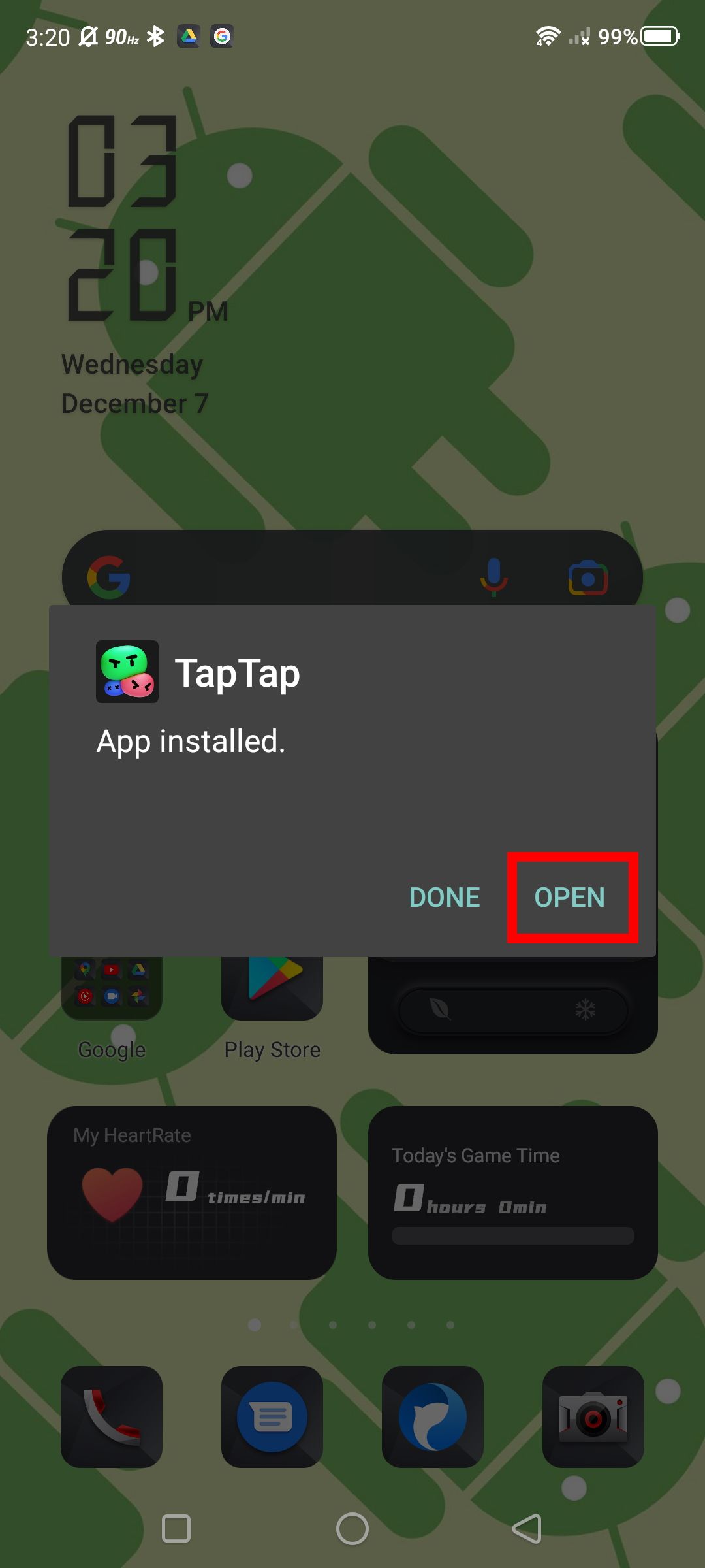 Captura de tela da abertura do TapTap no seu dispositivo Android