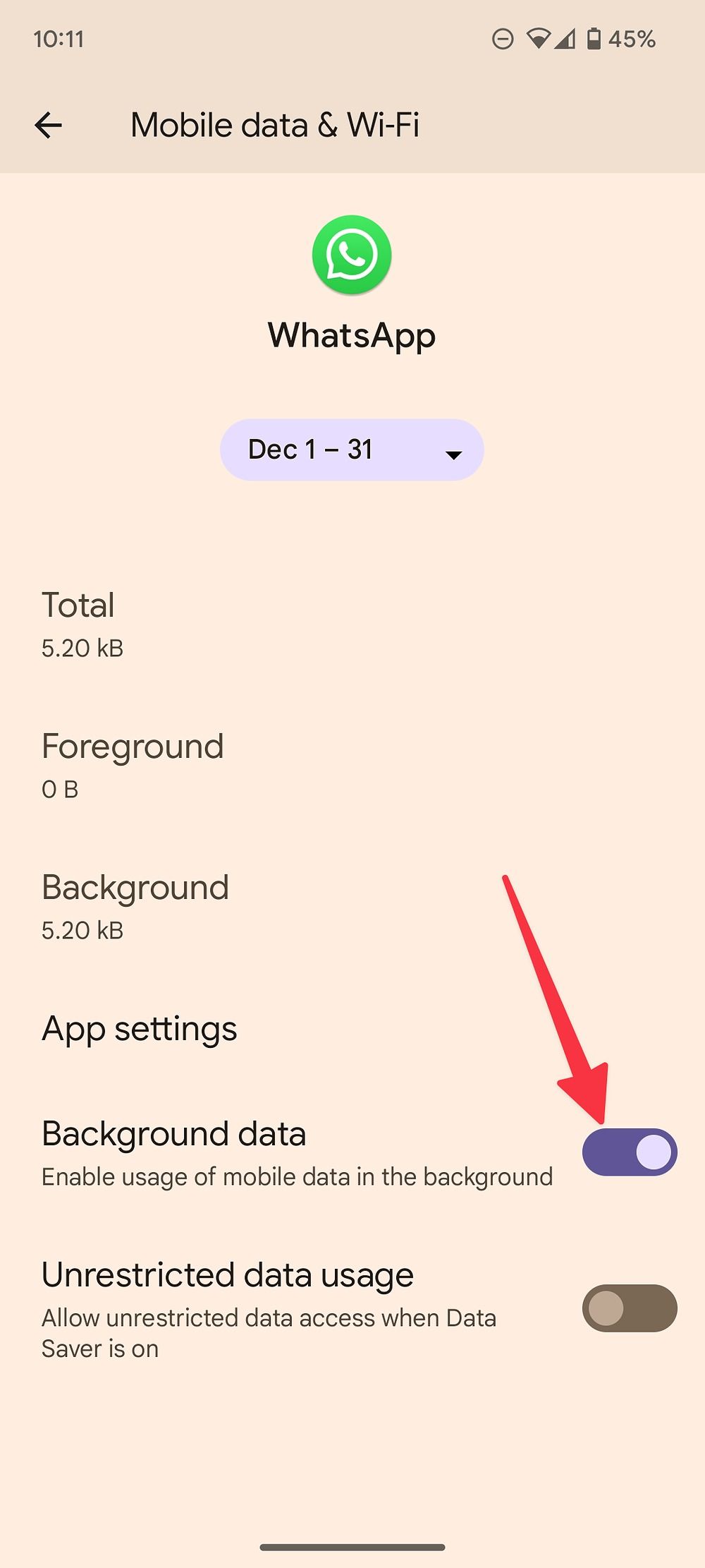 dados de fundo para aplicativos no android