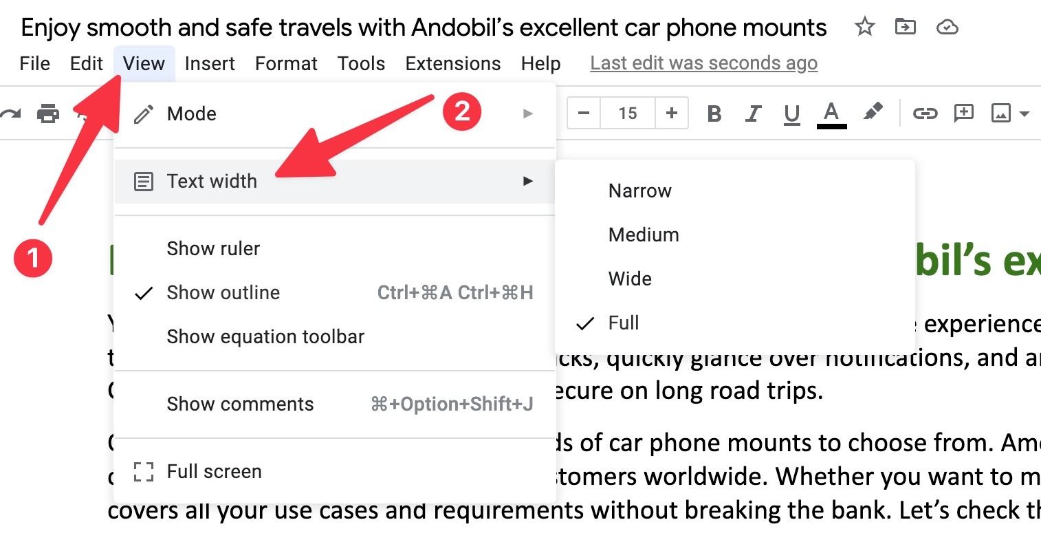 change text width in Google Docs