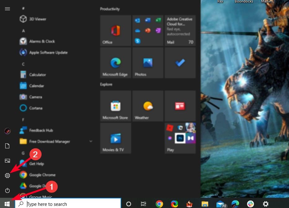 Screenshot of the Windows 10 Start menu