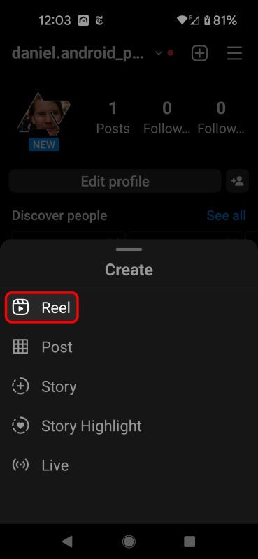 Instagram Buat menu pop-up dengan opsi Reel disorot