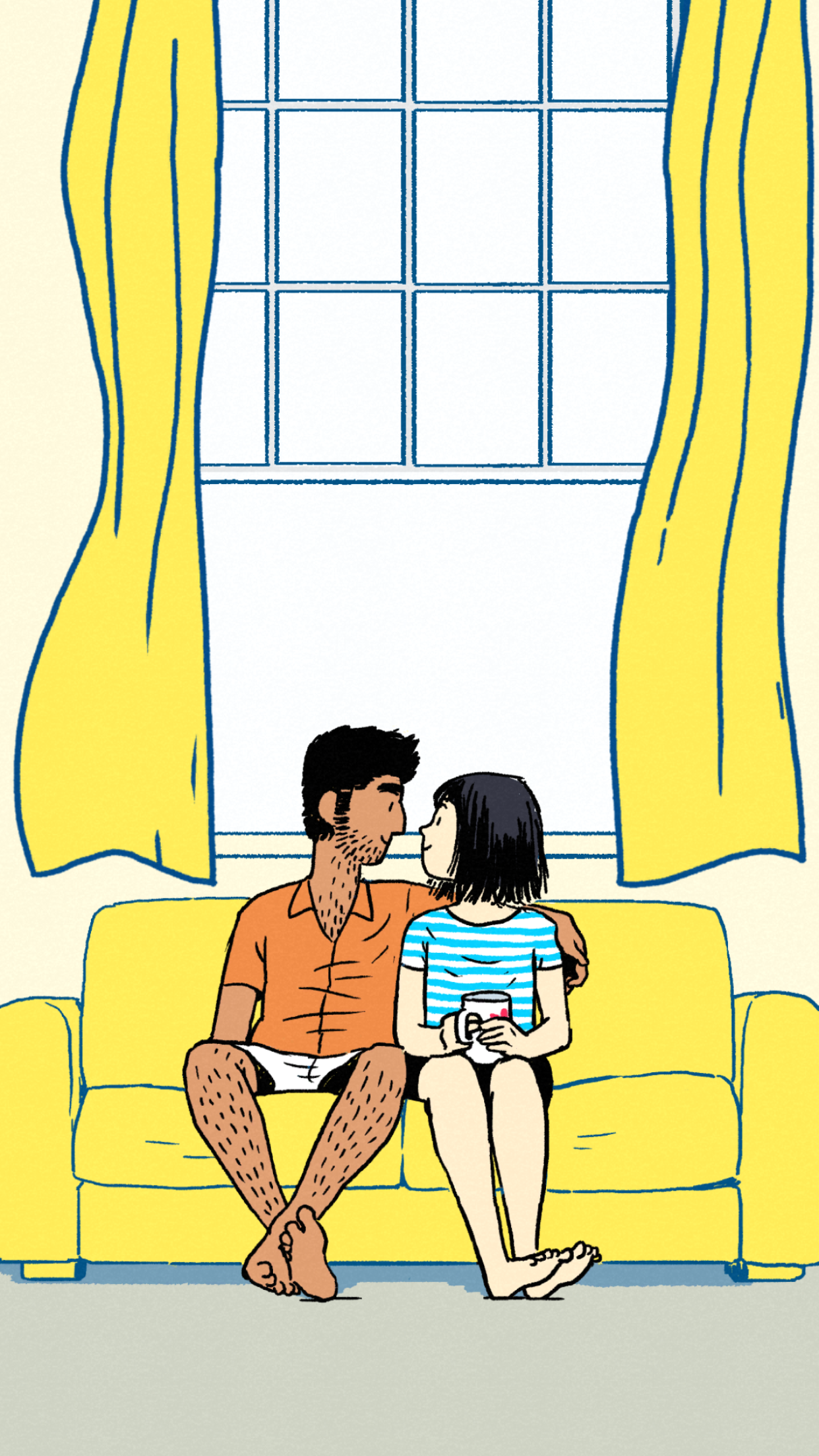Novel visual terbaik untuk Android Florence dan Krrish di sofa kuning