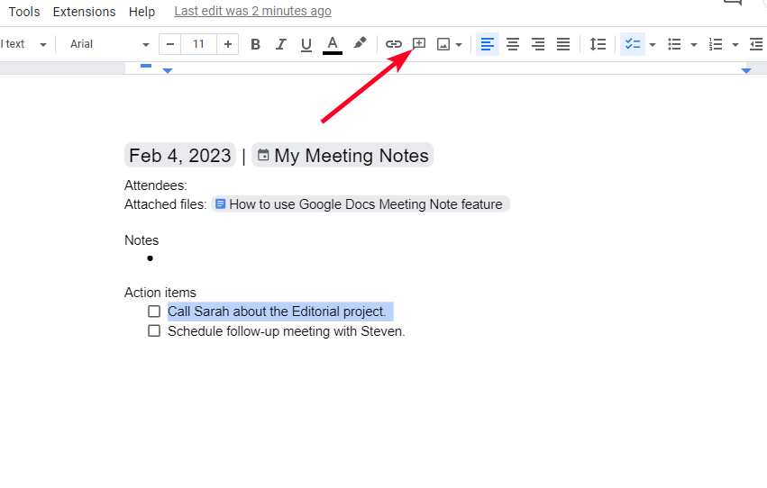 Add comment icon in Google Docs toolbar