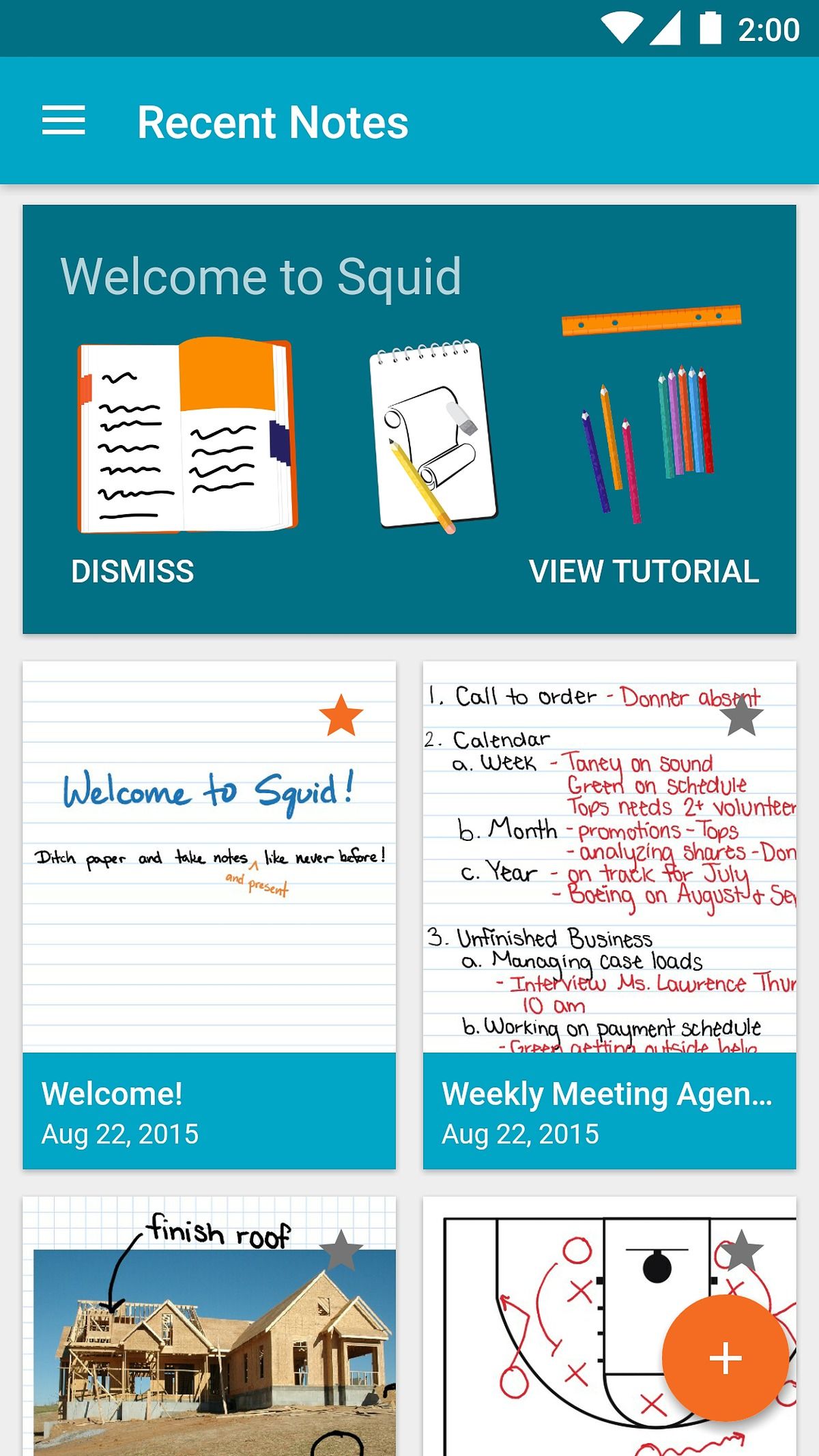 The Squid note-taking app showing the recent notes page.