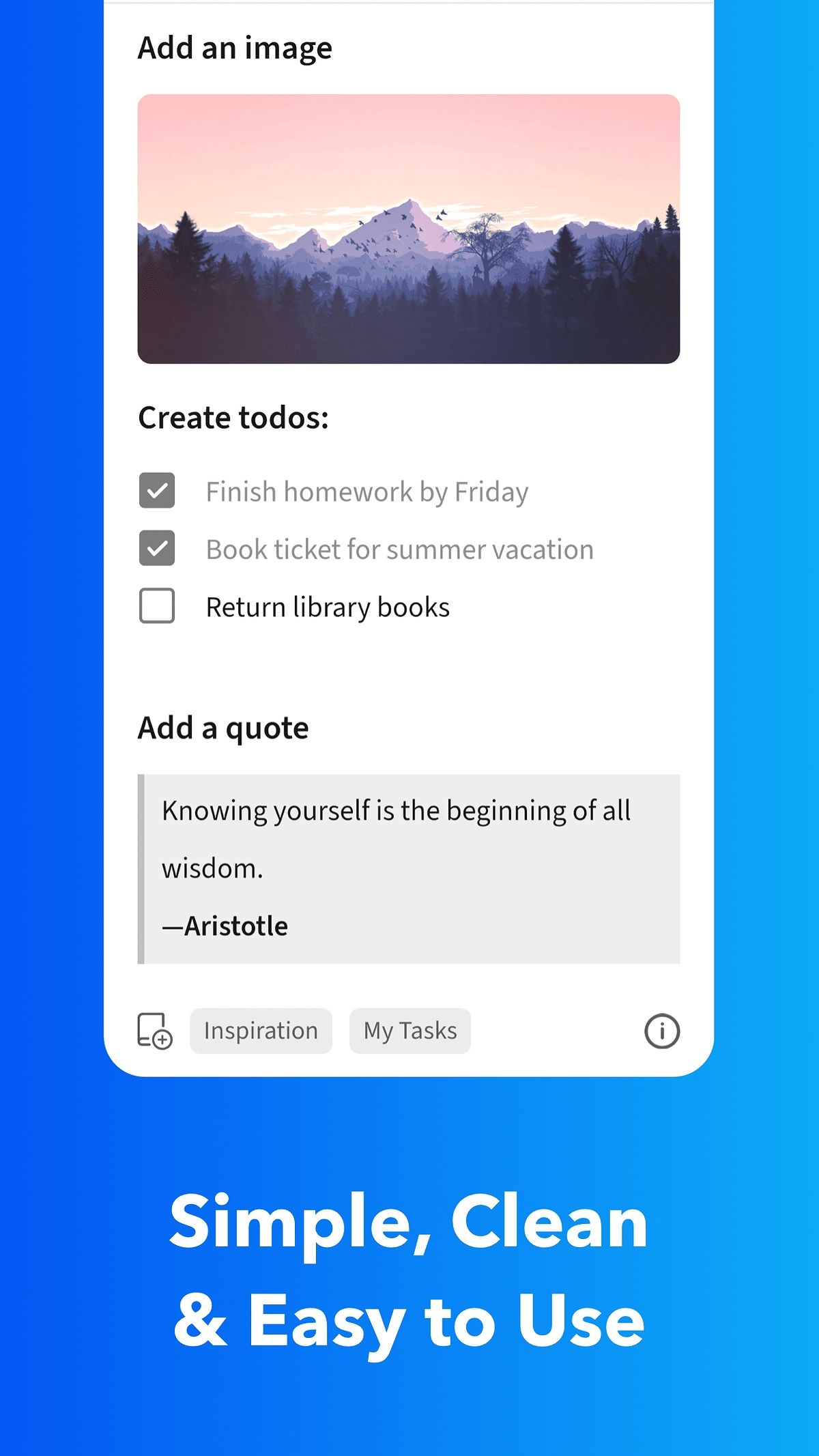 An UpNote note with a to-do list and quote block from an app store listing.