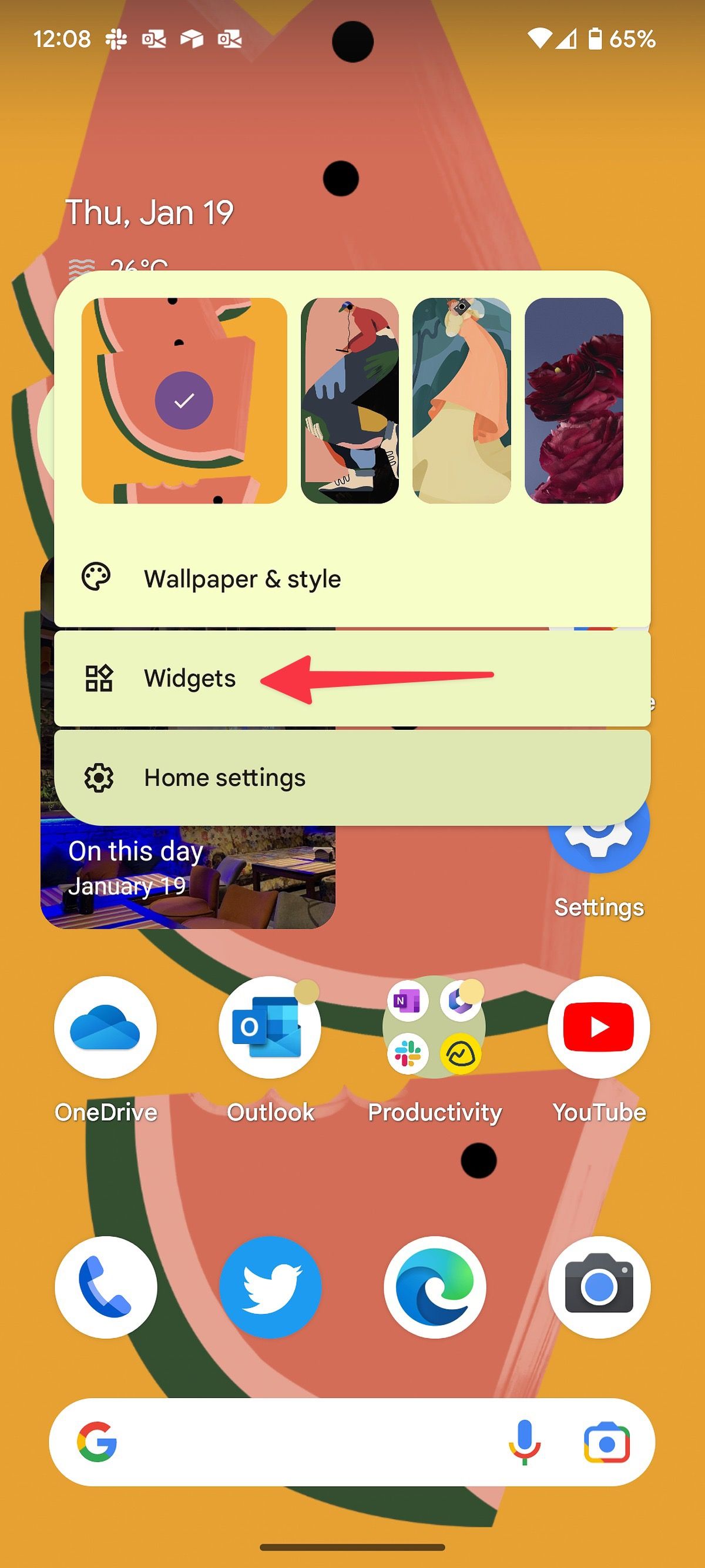 open widgets on Android