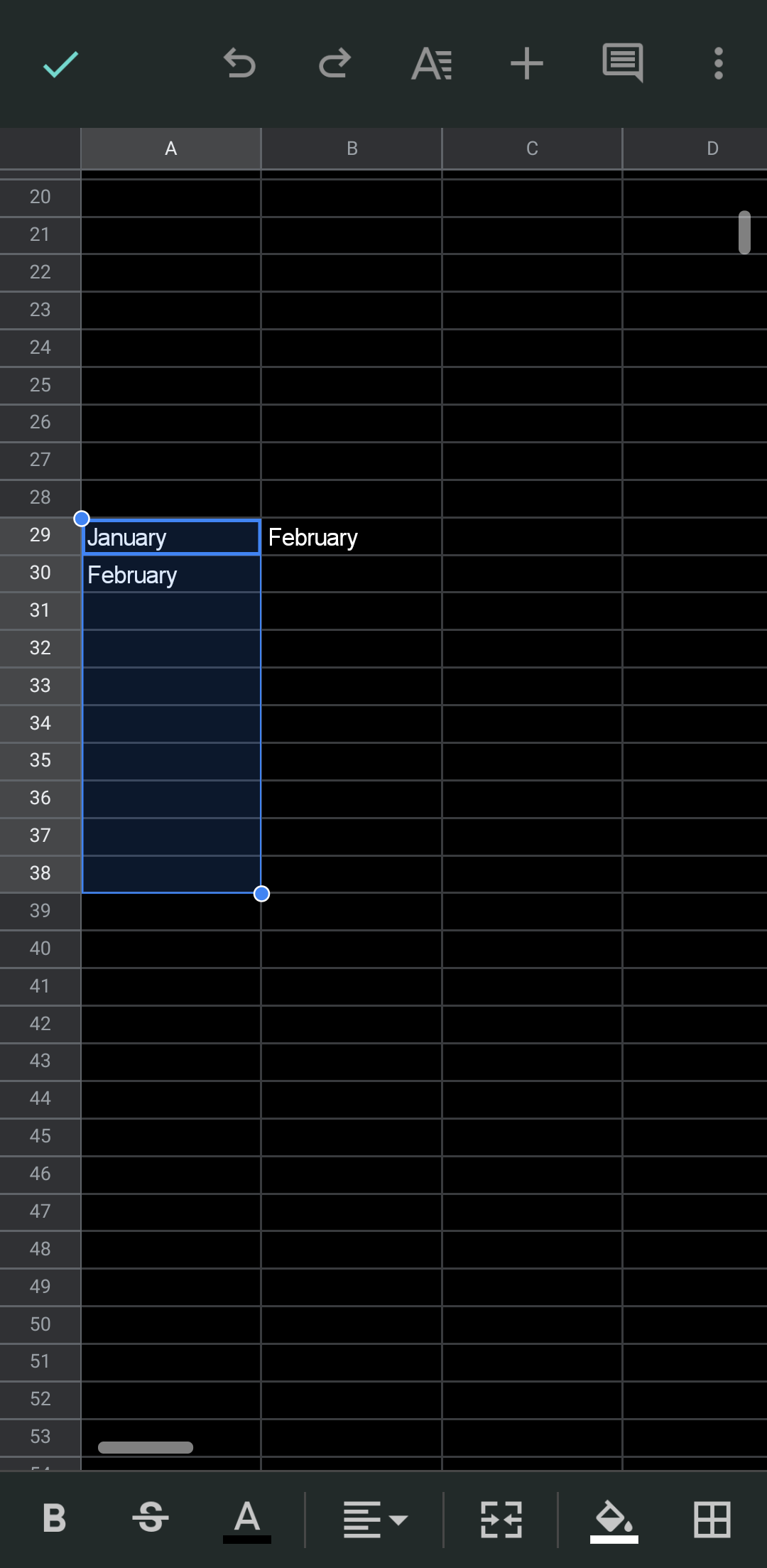 Creating a series with months of the year in Google Sheets mobile app