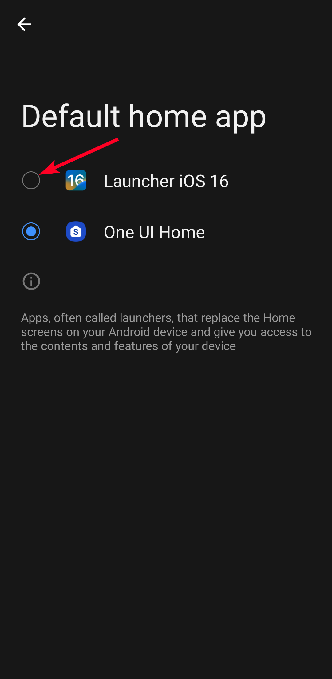  A screenshot showing the default home app menu on Android