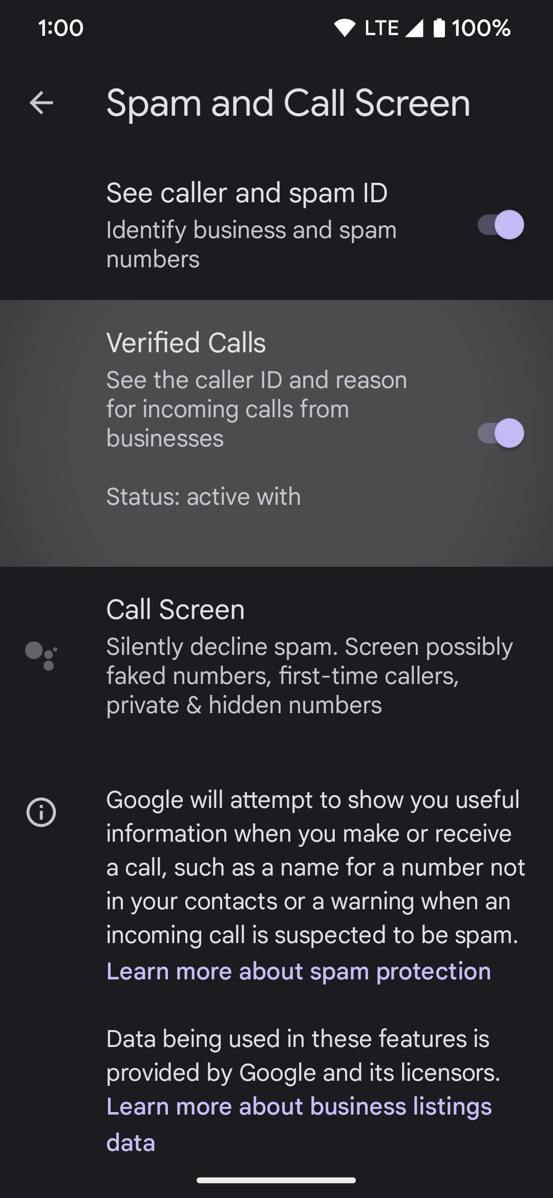 pixel phone verified calls toggle