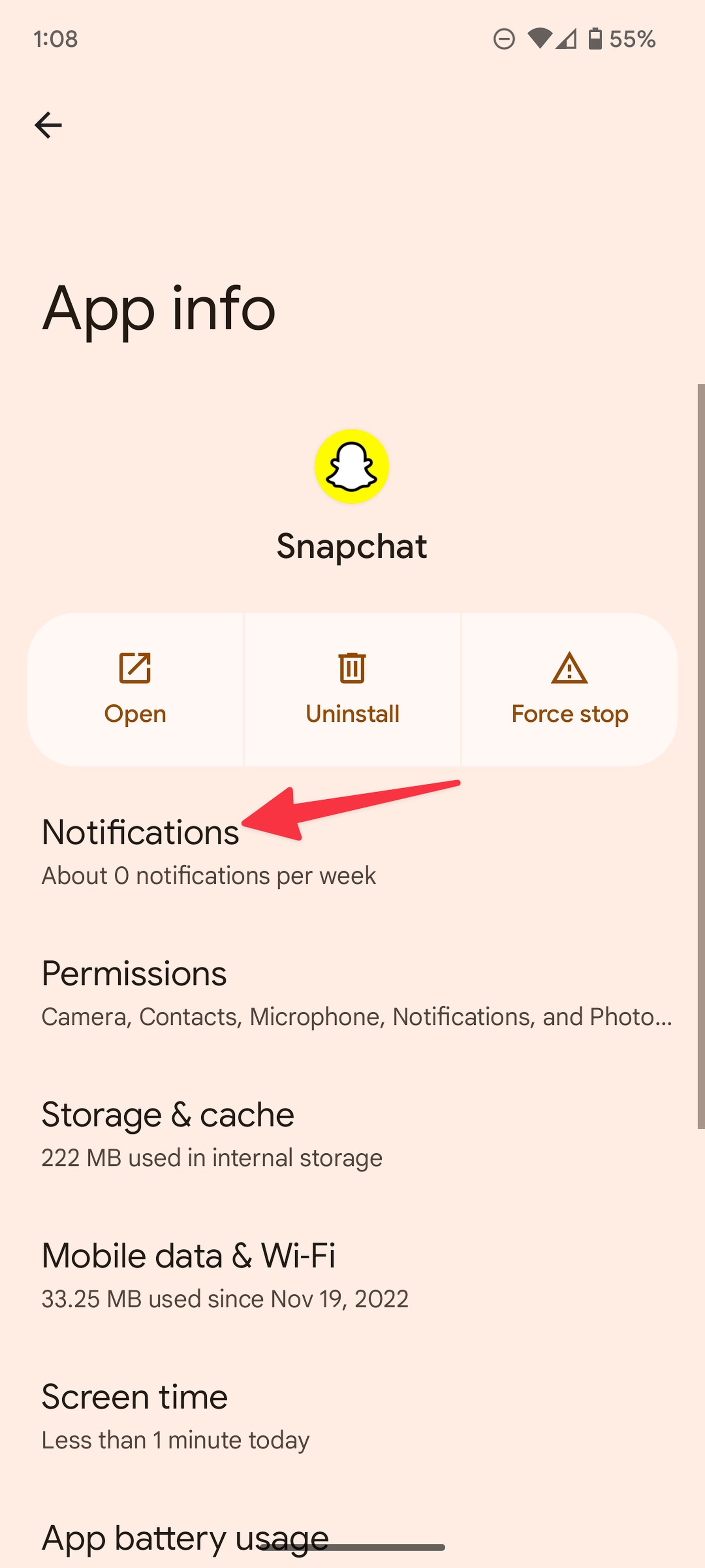 Screenshot of Snapchat Notifications 