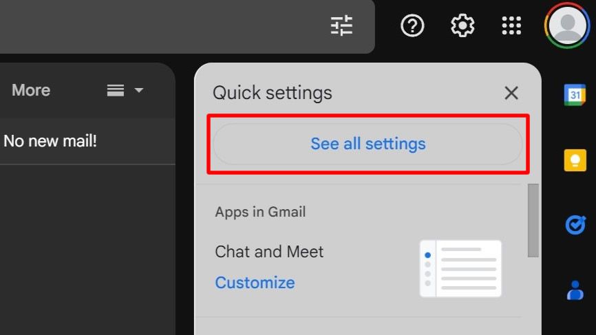 Click the Settings icon and select the 'See all settings' option