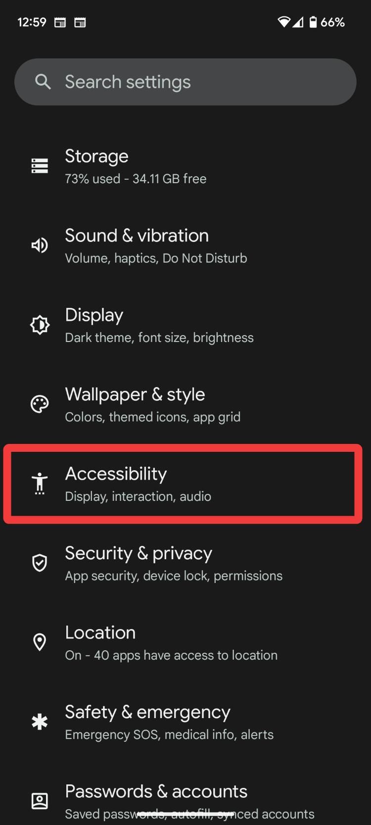 open accessibility in Pixel