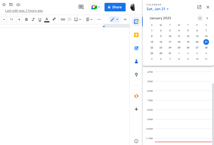 Selecting a date in the Google Calendar add-on inside Google Docs