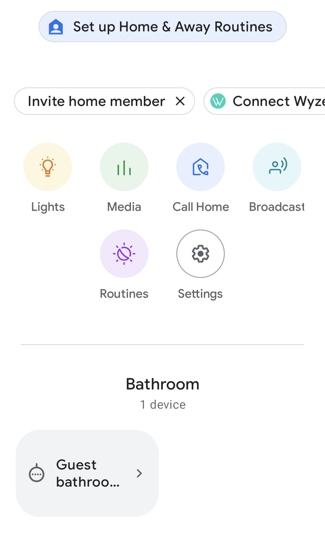 Google Home app home menu