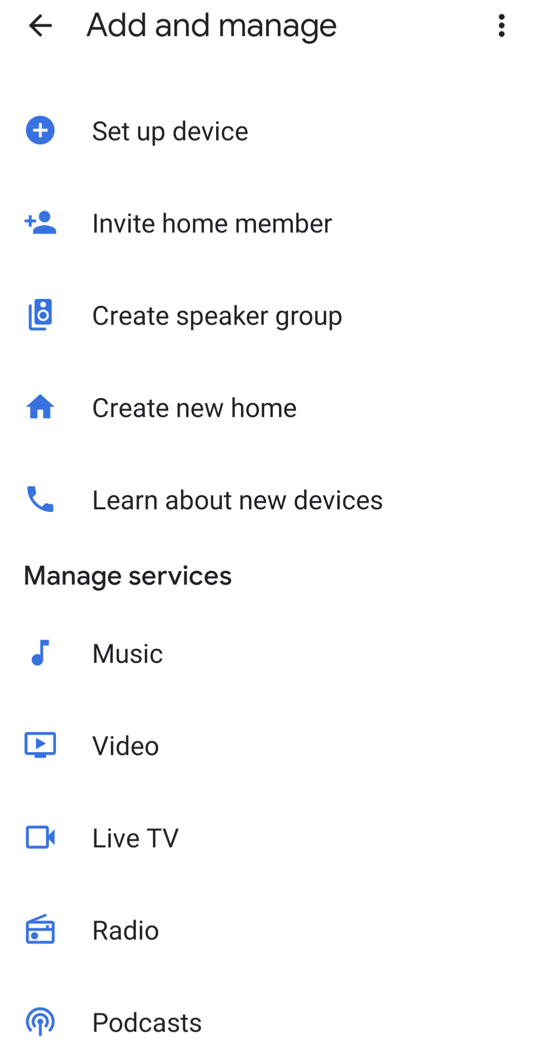 Google Home mobile app settings