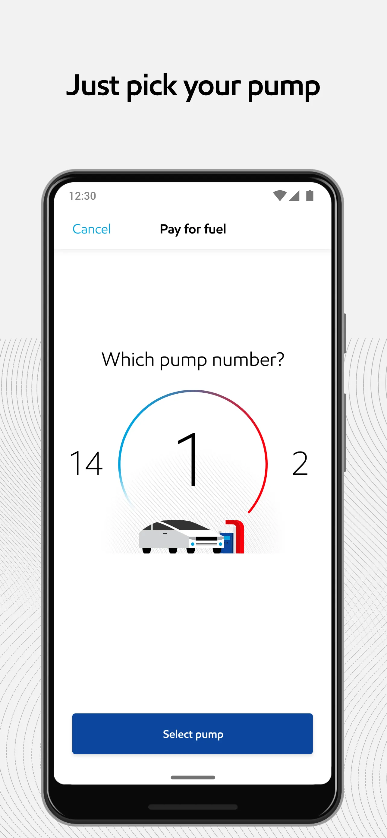 Choose a pump to pay for gas in the Exxon Mobil app
