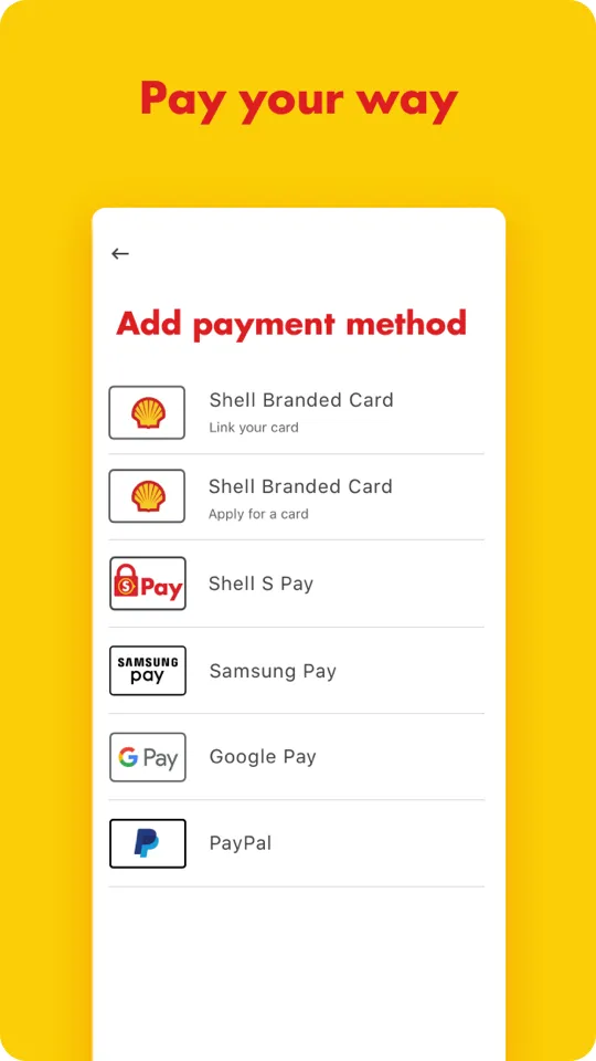 Saved payment methods in the Shell app
