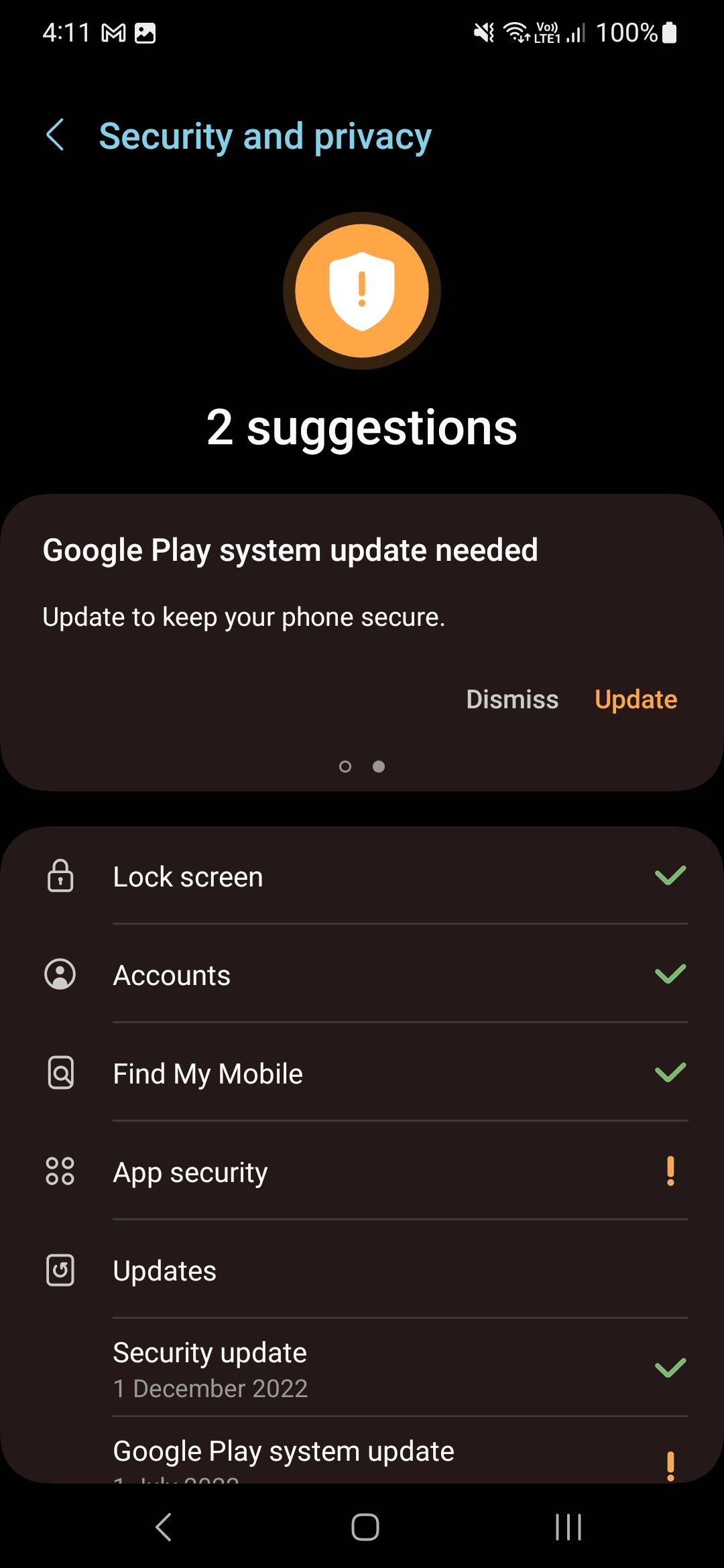 Google Play system update prompt