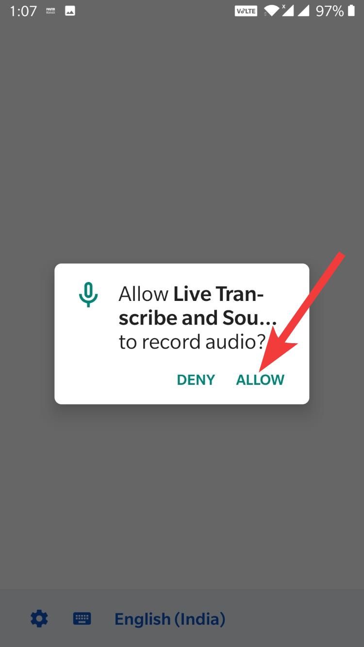 give microphone permission to Live transcribe