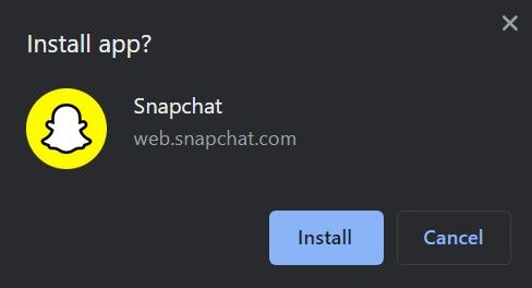 Snapchat for Web desktop shortcut installation prompt