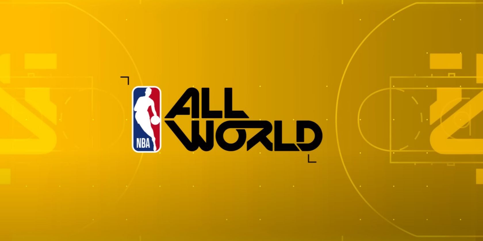 NBA all world logo on a yellow background