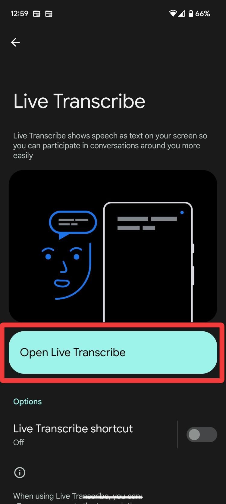 Launch Live Transcribe in Pixel