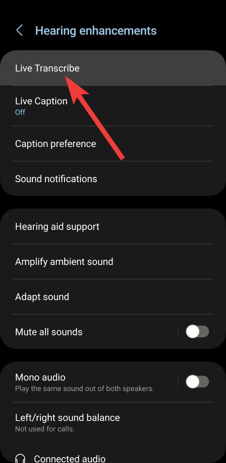 select Live transcribe in Samsung