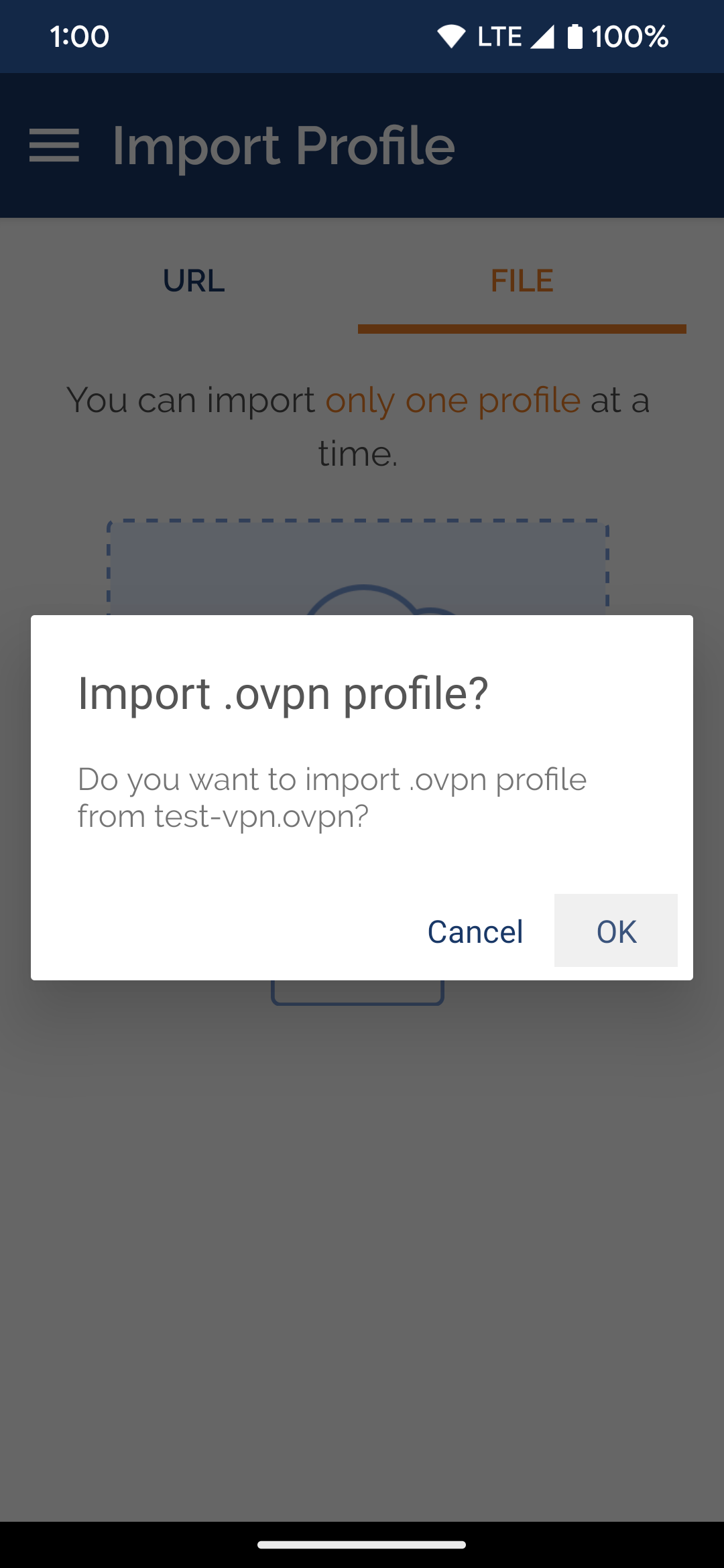 Importing the .ovpn file to the OpenVPN app on Android 