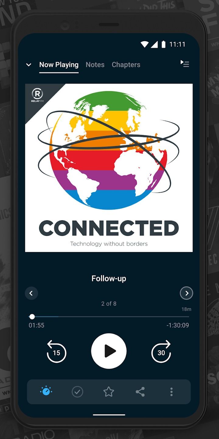 pocketcase app showing Connected podcast