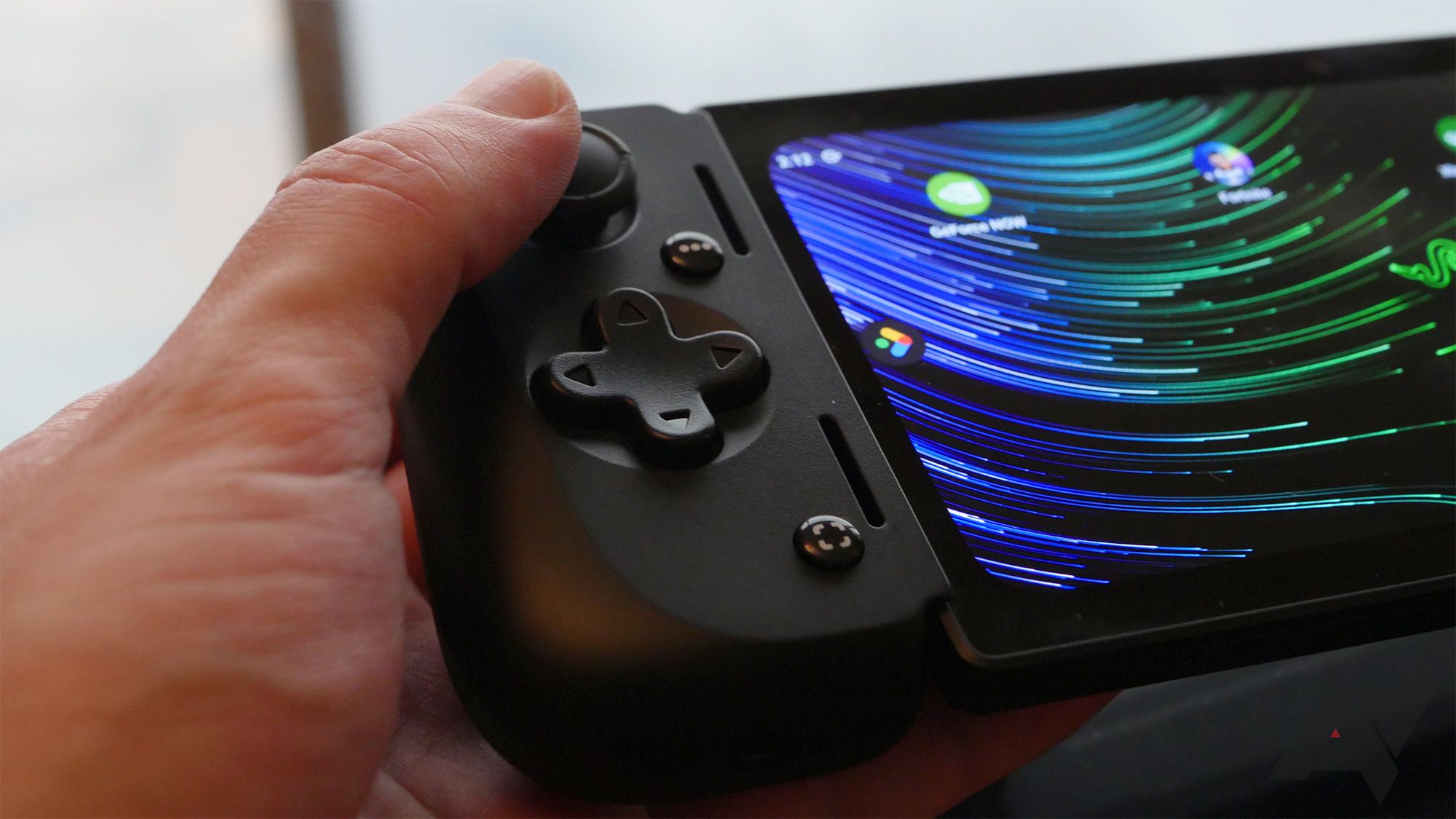 A close up view of the Razer Edge's buttons and display