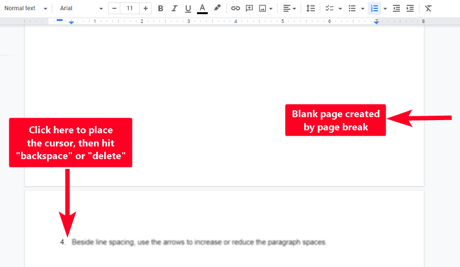 Removing a page break in Google Docs
