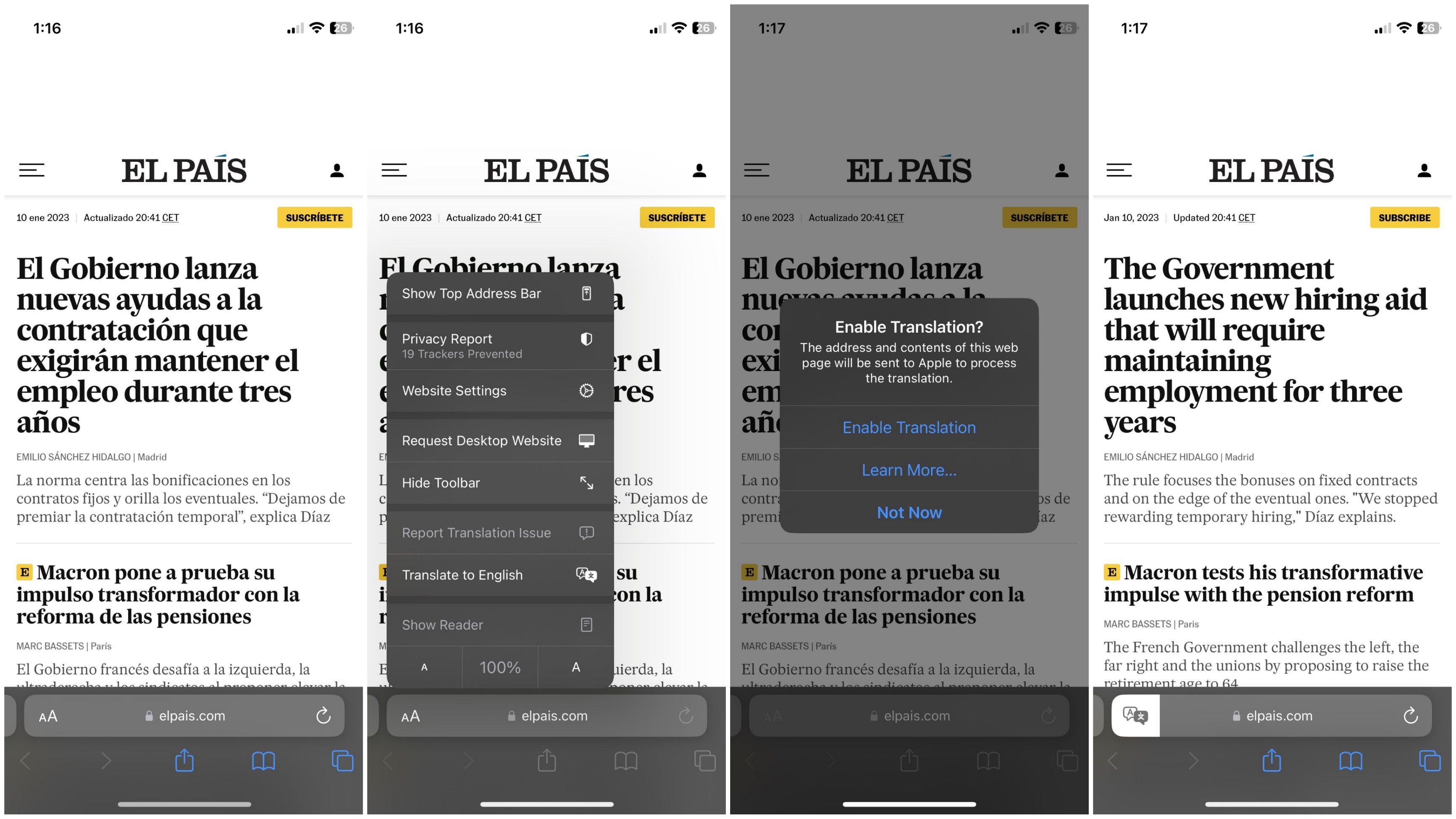 Étapes de traduction de Safari iPhone et iPad