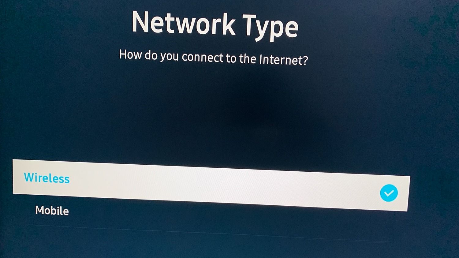 Samsung TV Network settings screen showing options for Internet connection