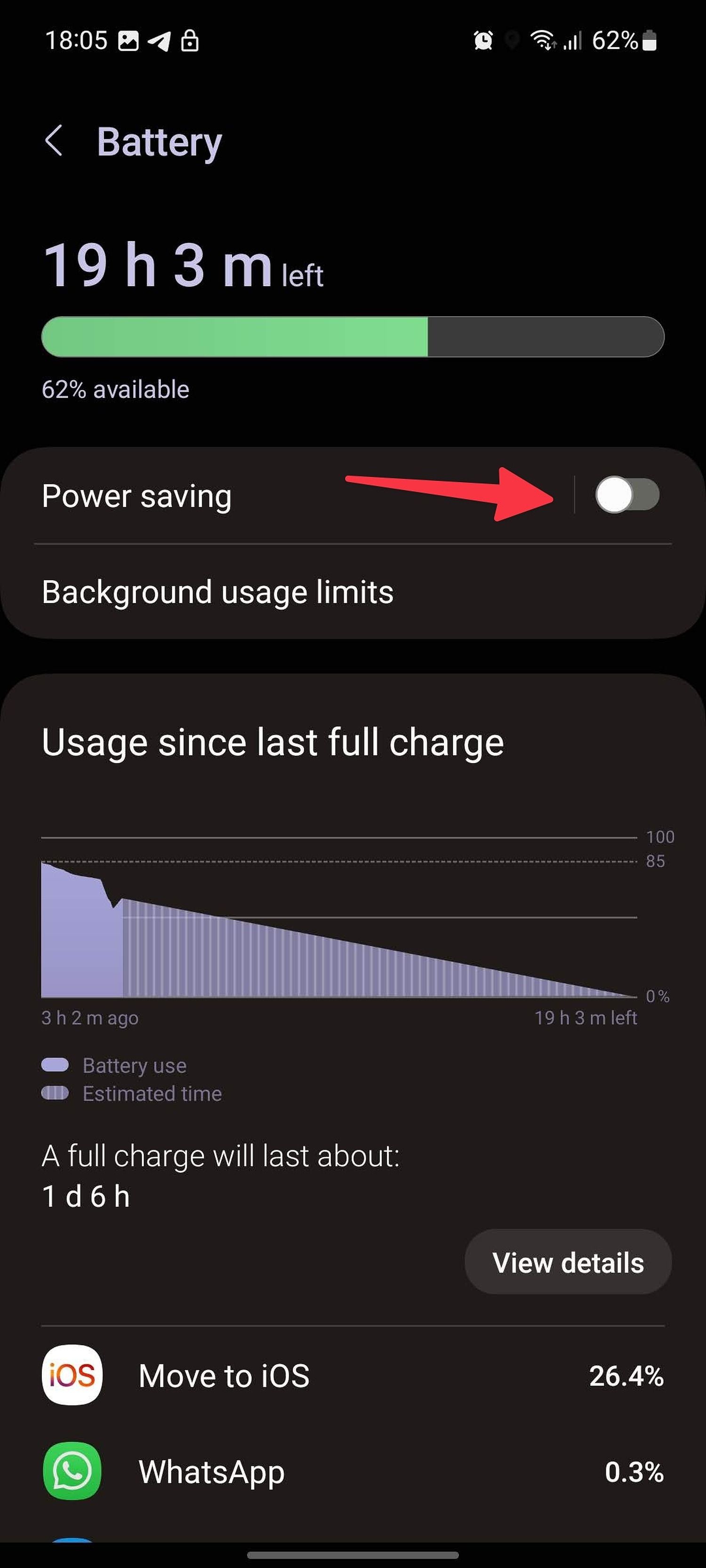 Turn off power saving on Samsung phone