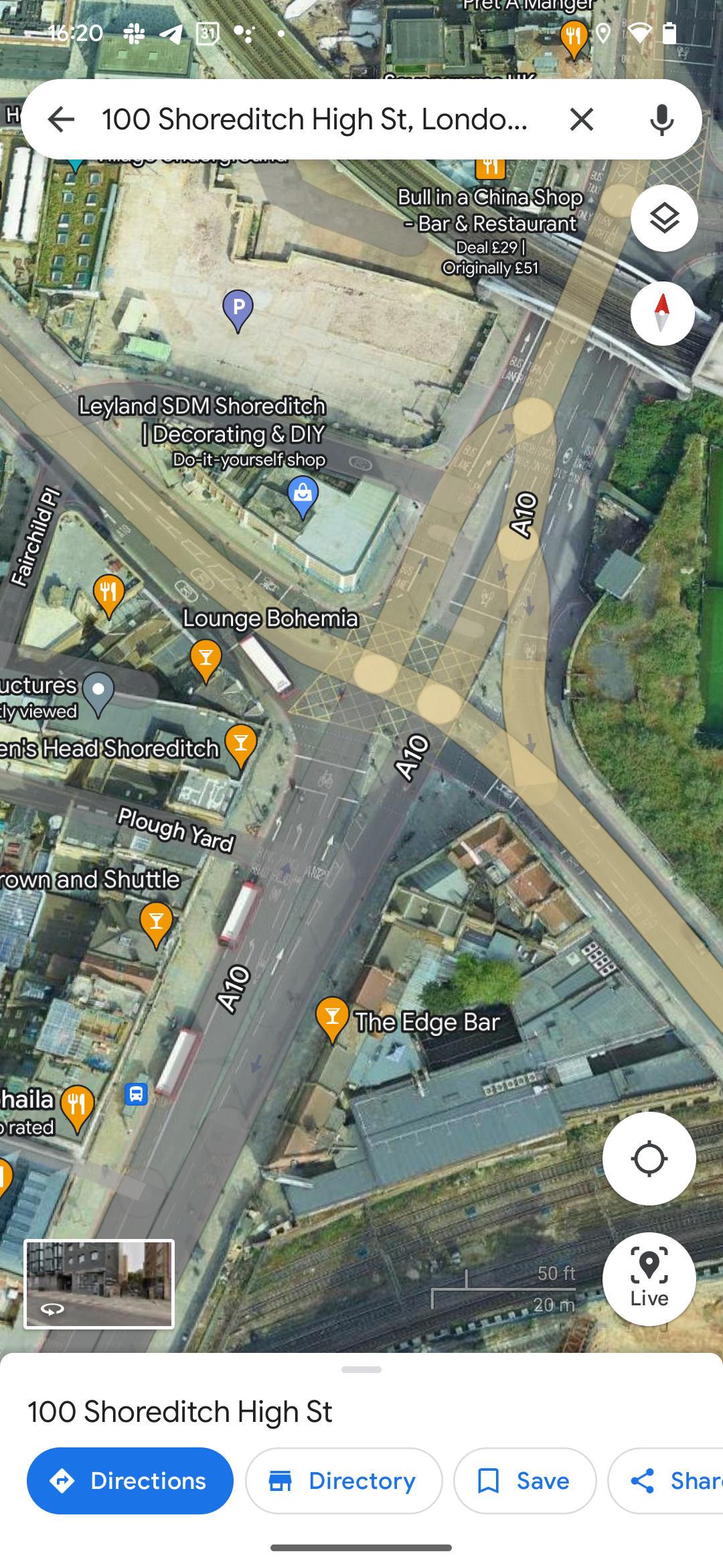 Tampilan satelit Google Maps hanya menampilkan persimpangan jalan di London dari atas ke bawah