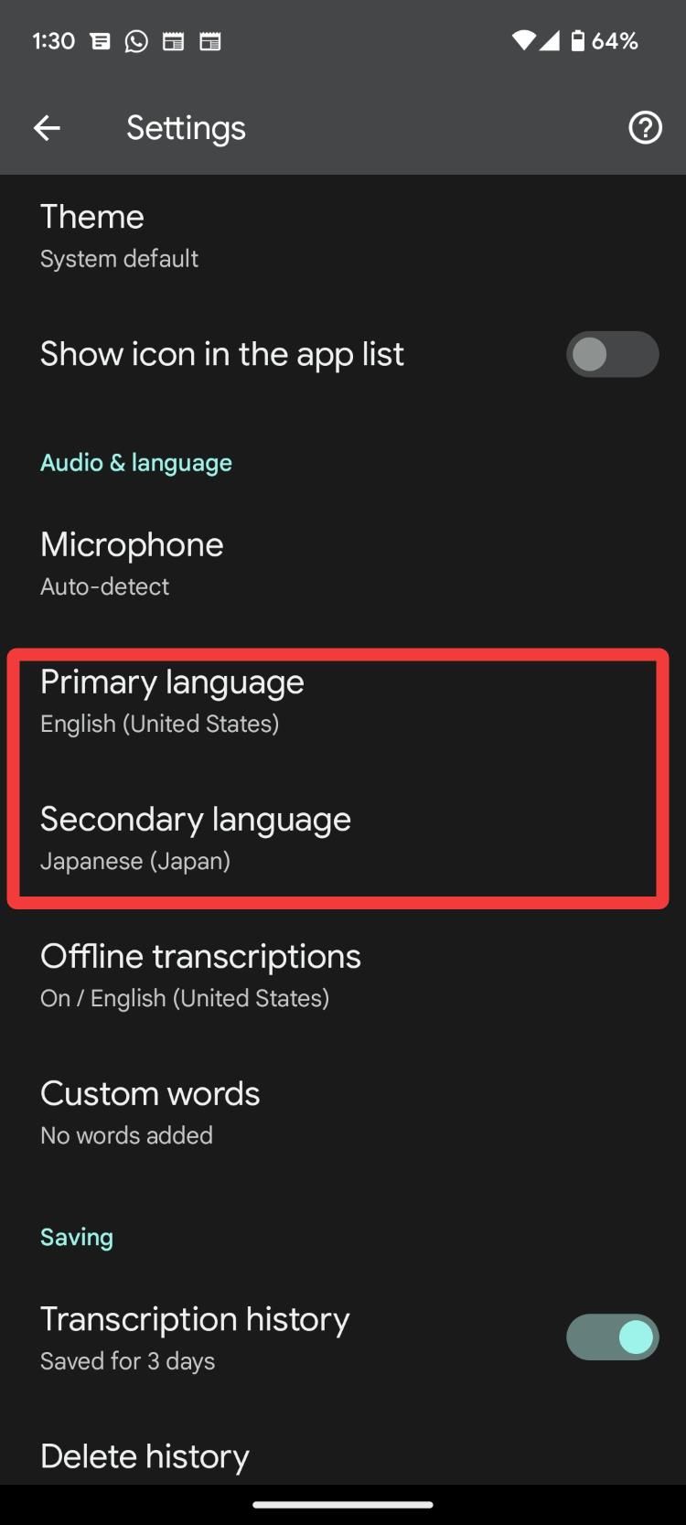 set languages in live transcribe