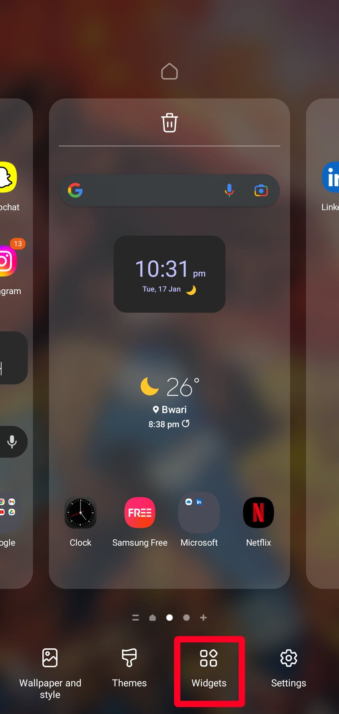 Selecting Widgets from Android homescreen
