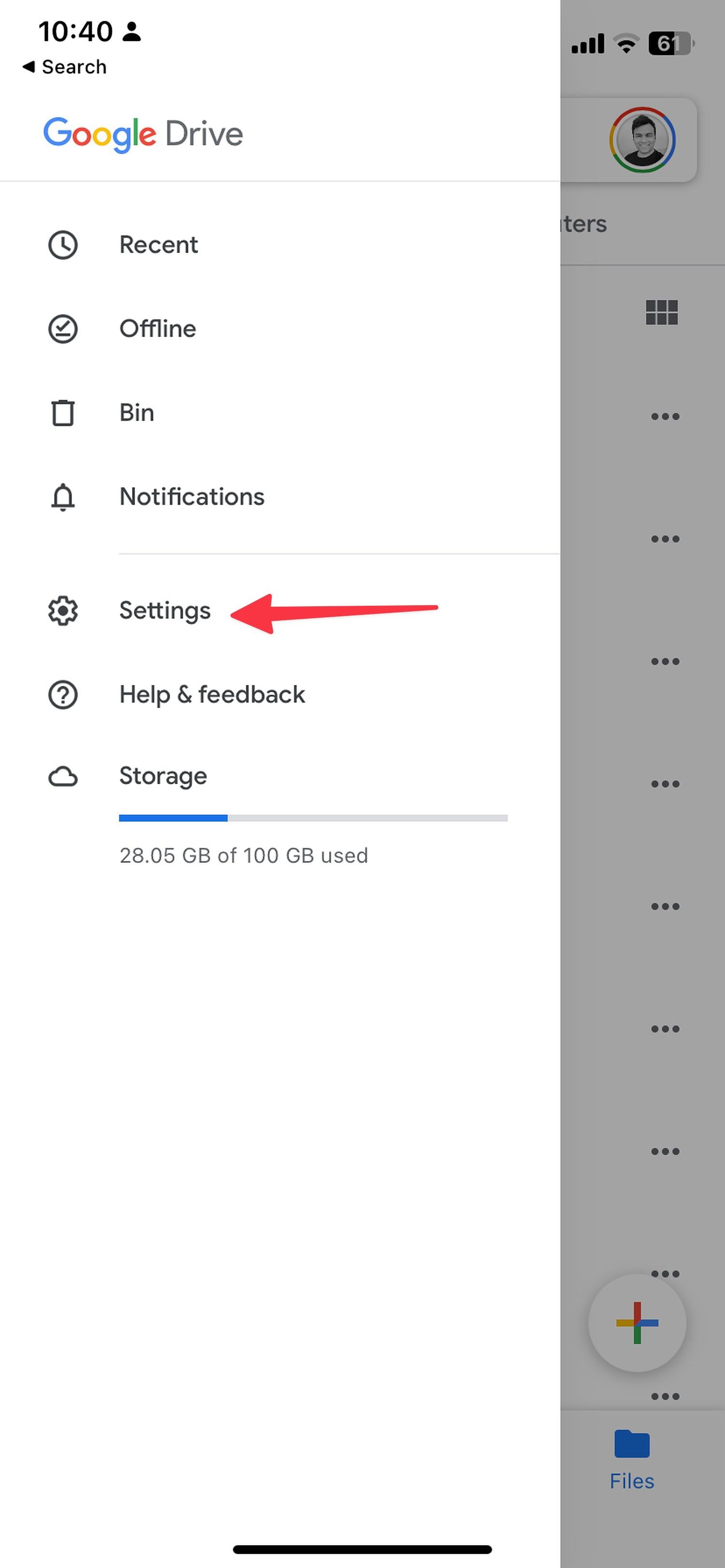 Select Settings in the Google Drive main menu.