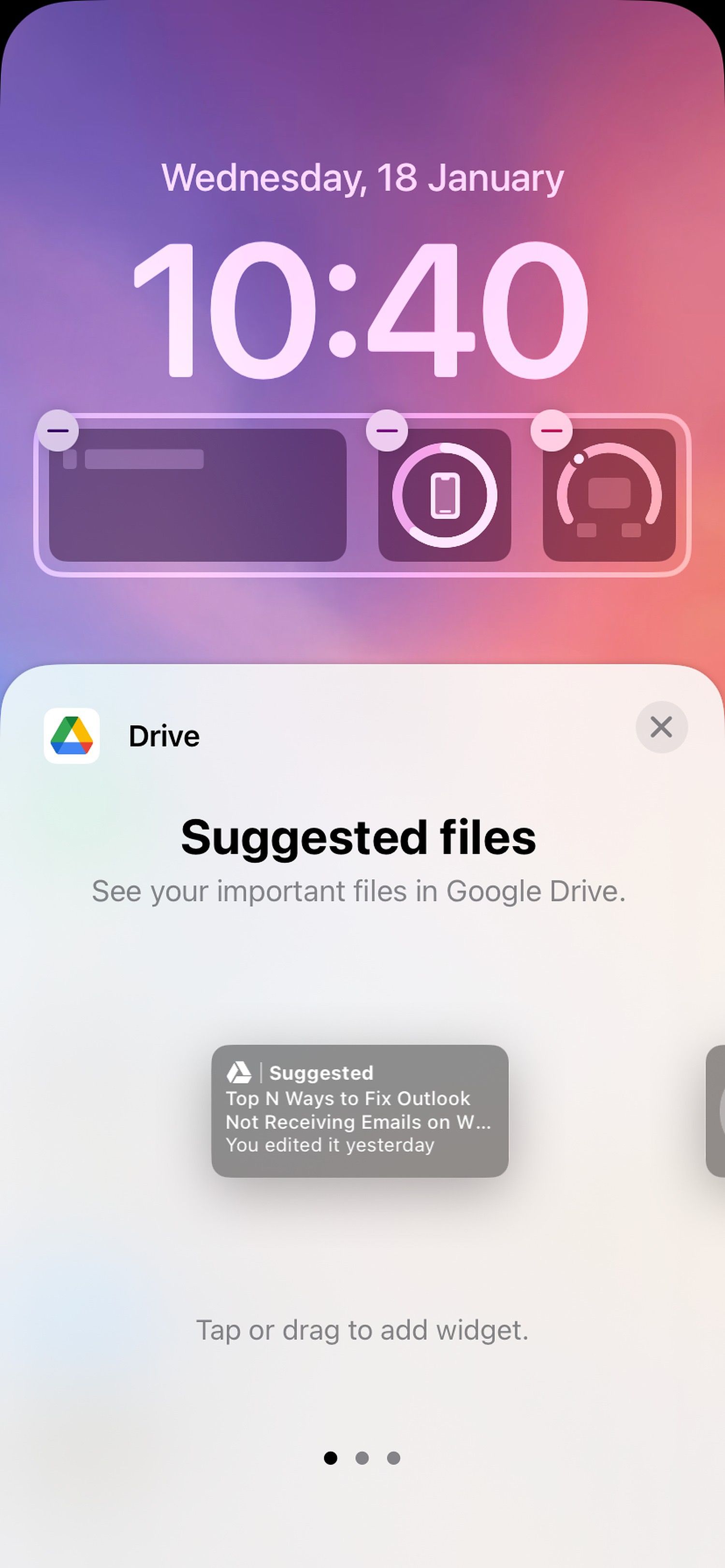 Add the suggested files, search, and starred Google Drive widgets to the lock screen.