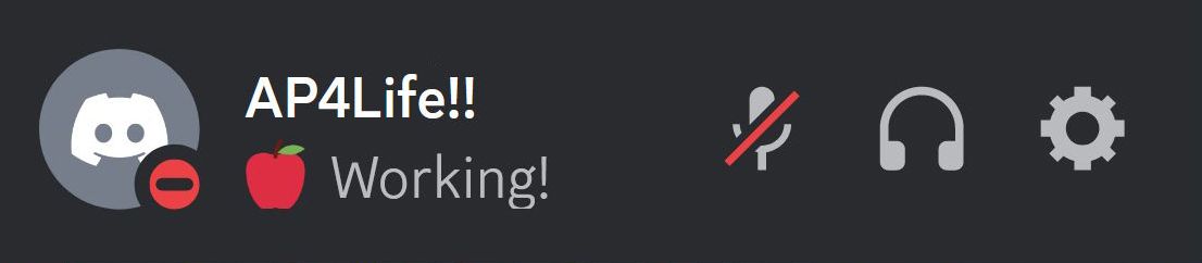 Discord custom status indicator with apple emote, text, and busy status
