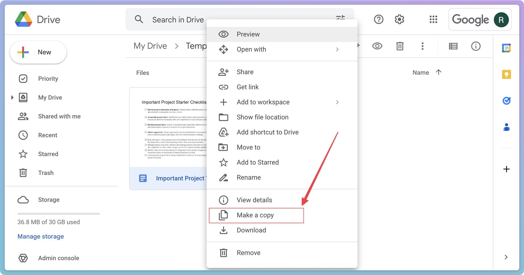 Make a copy of a template in Google Docs