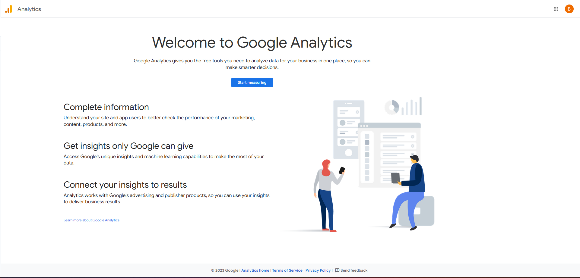 Welcome to Google Analytics screen