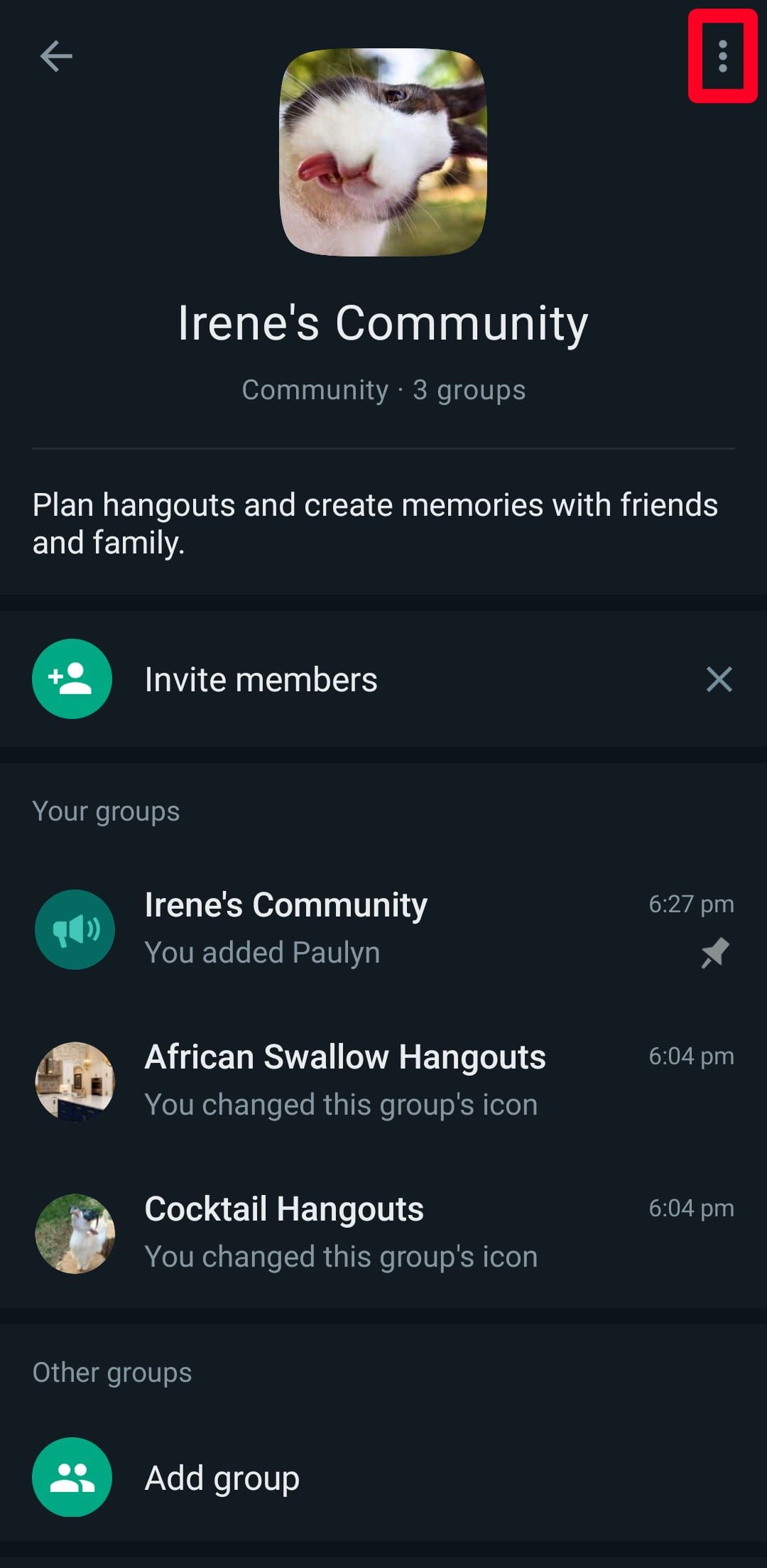 community options on Android