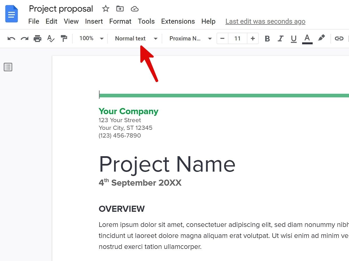 select normal text in google docs