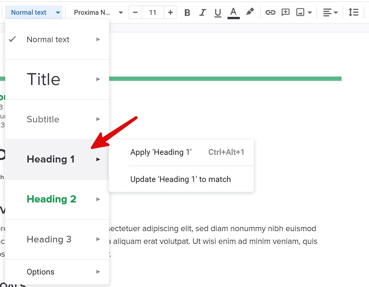 how to add headings in google docs app