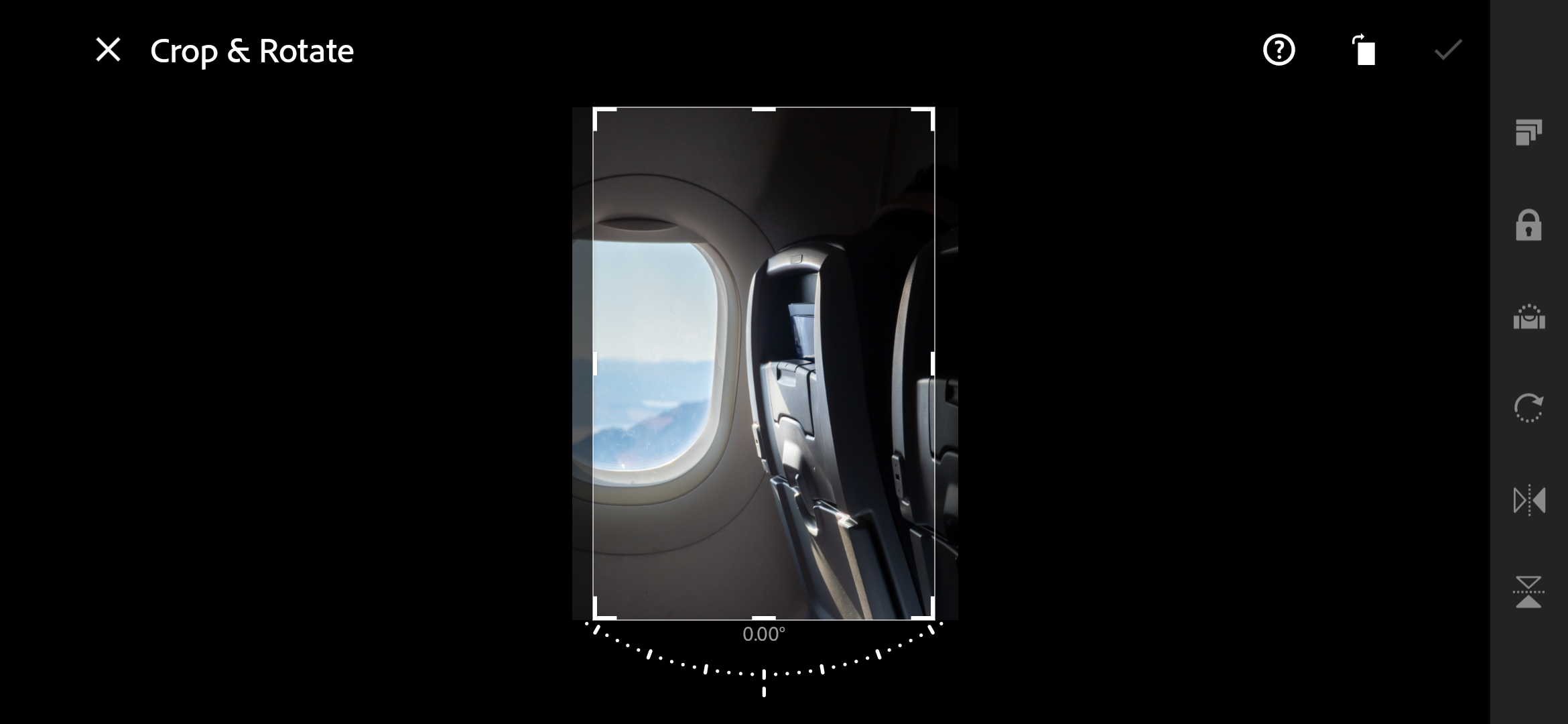 A screenshot of Adobe Lightroom Mobile's Crop & Rotate tool.