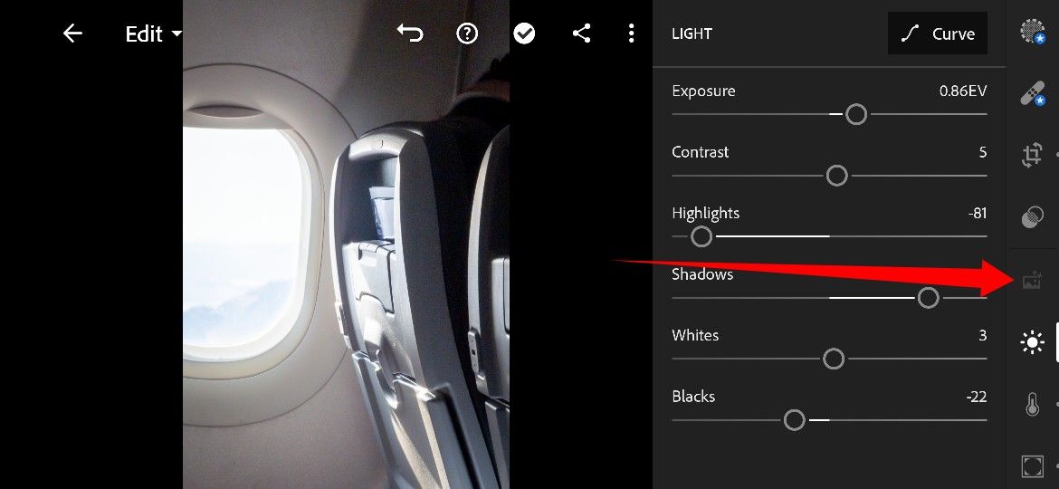 A screenshot of Adobe Lightroom Mobile's Auto tool.