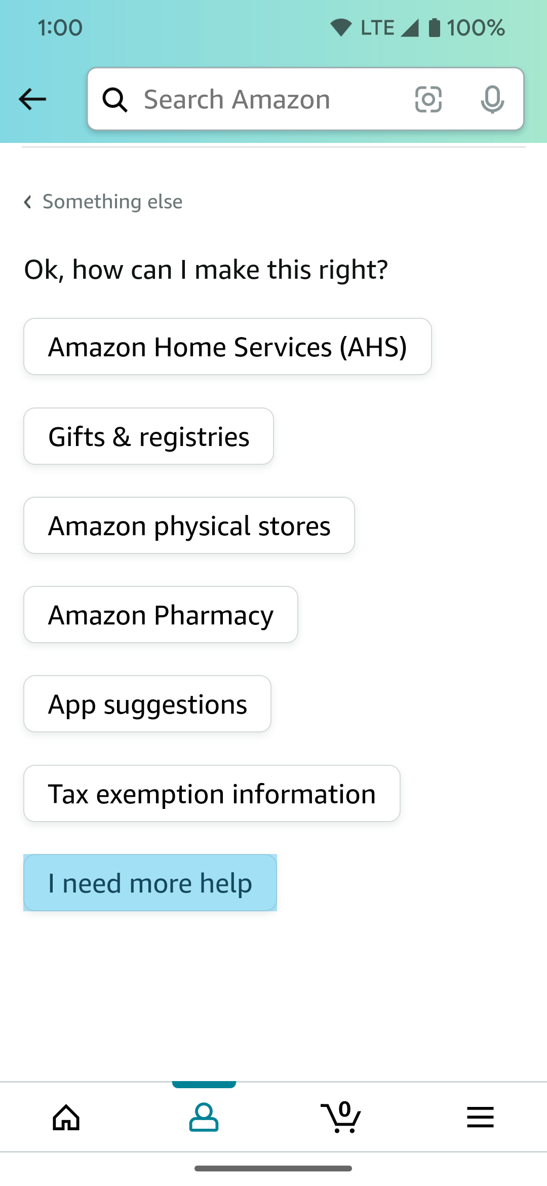 This shows how to launch the Amazon chatbot in the Android app