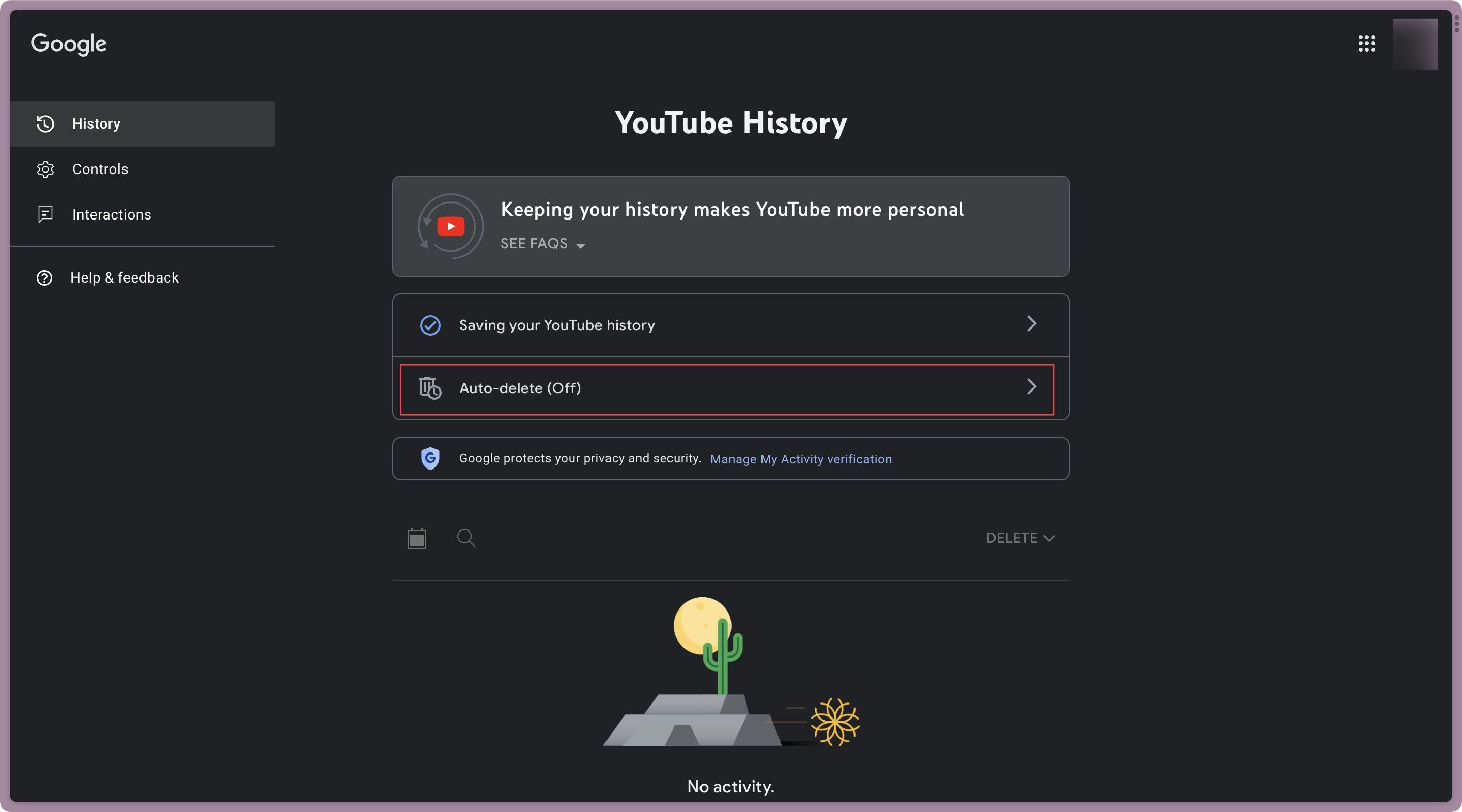 Google account youtube online history