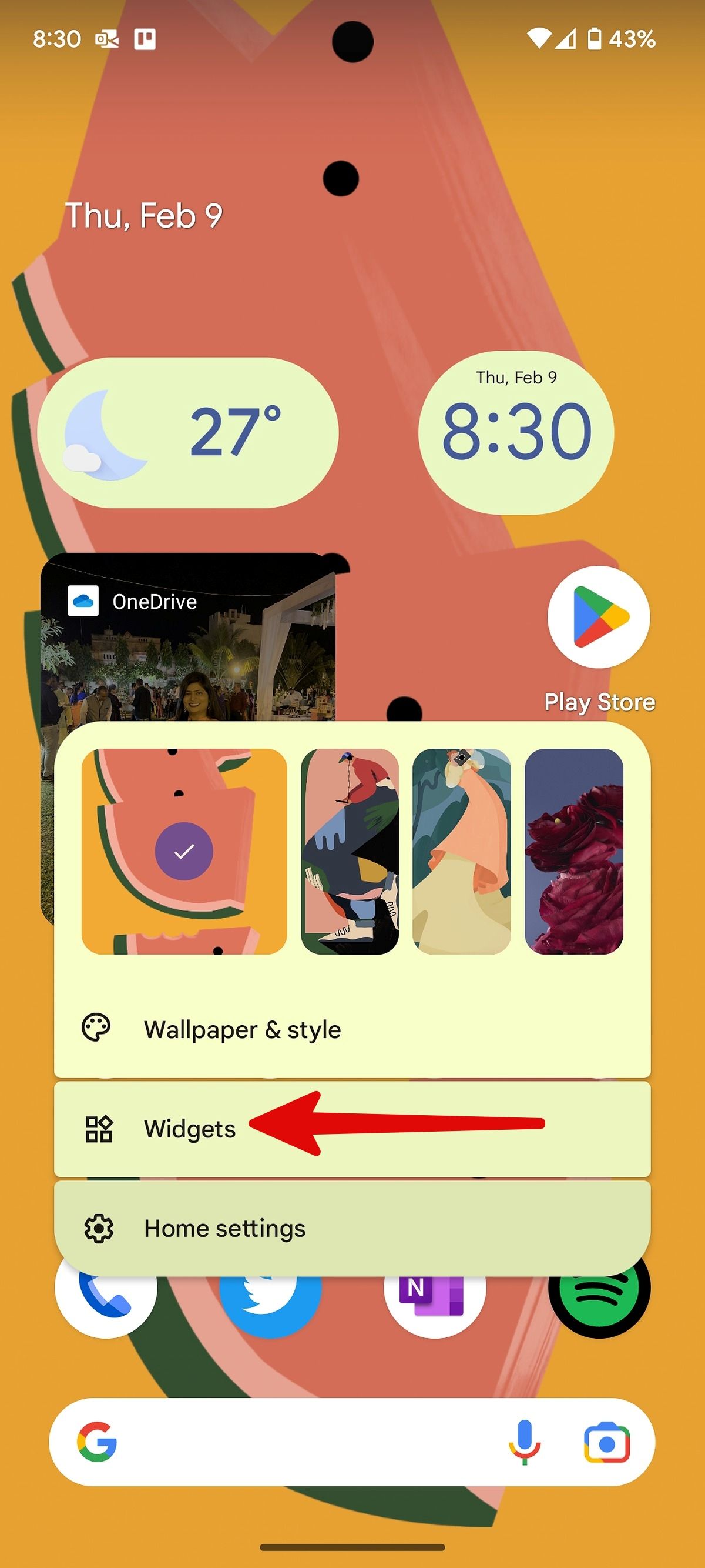 menu widget di Android